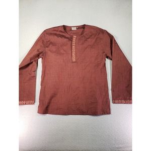 VEDA Shirt Mens Large Orange Striped Long Sleeve Button Up Henley Outdoor Casual